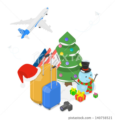 3D Isometric Flat Illustration of Christmas Travel, Vacation Trip 3D Isometric Flat Illustration of Christmas Travel, Vacation Trip 140738521
