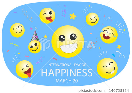 3D Isometric Flat  Illustration of World Happiness Day, Smiling Cartoon Face For Web Banner 140738524