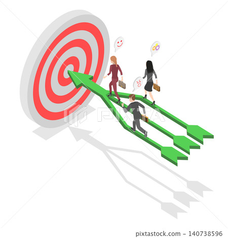 3D Isometric Flat Illustration of Different Paths Same Target, Business Team Running Towards Success By Aligning Goals And Merging Paths Into One Arrow 3D Isometric Flat Illustration of Different Paths Same Target, Business Team Running Towards Success By Aligning Goals And Merging Paths Into One Arrow 140738596