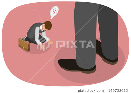 3D Isometric Flat Illustration of Wage Slavery, Businessman Under Giant Feet 3D Isometric Flat Illustration of Wage Slavery, Businessman Under Giant Feet 140738613