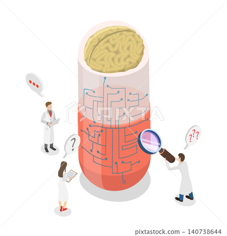 3D Isometric Flat Illustration of Neuroscience, InnovativeBrain Pill Infused With Electronic Pattern In Neuroscience And Medical Technology 3D Isometric Flat Illustration of Neuroscience, InnovativeBrain Pill Infused With Electronic Pattern In Neuroscience And Medical Technology 140738644