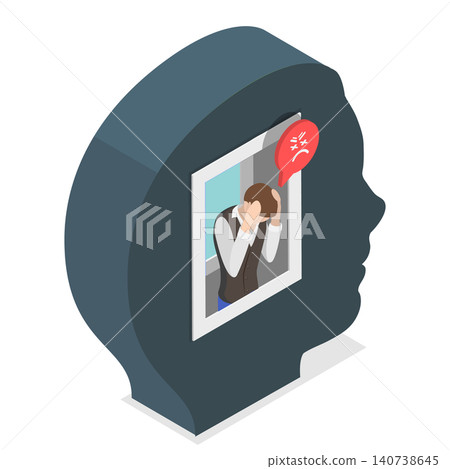3D Isometric Flat Illustration of Loneliness, Promoting Mental Health Awareness And Understanding Psychological Disorders. 3D Isometric Flat Illustration of Loneliness, Promoting Mental Health Awareness And Understanding Psychological Disorders. 140738645