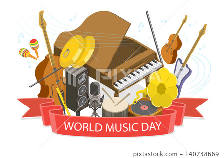 3D Isometric Flat  Illustration of World Music Day, Perfect for Poster, Banner, Music Events 140738669