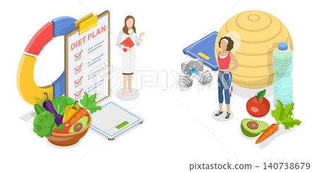 3D Isometric Flat  Illustration of Healthy Diet, Healthy Eating Recommendations. 140738679