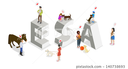 3D Isometric Flat Illustration of ESA, Emotional Support Animal Banner Design 3D Isometric Flat Illustration of ESA, Emotional Support Animal Banner Design 140738693