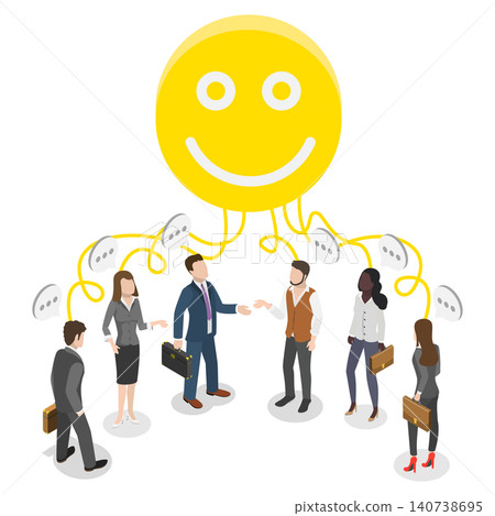 3D Isometric Flat Illustration of Positive Attitude, The Value Of Optimistic Business Professionals In Strategic Planning With Smiling Faces. 3D Isometric Flat Illustration of Positive Attitude, The Value Of Optimistic Business Professionals In Strategic Planning With Smiling Faces. 140738695