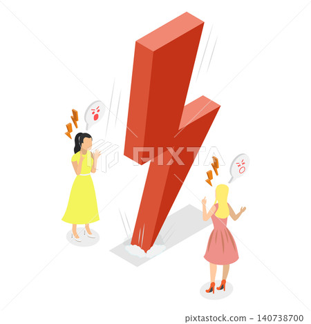 3D Isometric Flat Illustration of Dispute, Furious Couple Engage In Heated Argue 3D Isometric Flat Illustration of Dispute, Furious Couple Engage In Heated Argue 140738700