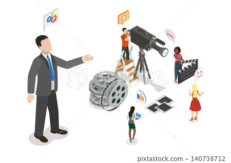 3D Isometric Flat  Illustration of Cinematography, Videography, And Video Graphics 140738712