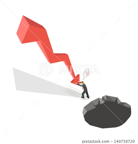 3D Isometric Flat  Illustration of Bankruptcy Or Default, Businessman Falling Into A Hole. 140738720