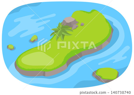3D Isometric Flat Illustration of Tropical Island, Piece of Land In The Sea 3D Isometric Flat Illustration of Tropical Island, Piece of Land In The Sea 140738740