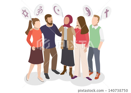 3D Isometric Flat Illustration of Diverse Religious Community, Interfaith Hugs Foster Unity And Harmony, Bridging Religious Divides And Disagreements. 3D Isometric Flat Illustration of Diverse Religious Community, Interfaith Hugs Foster Unity And Harmony, Bridging Religious Divides And Disagreements. 140738750