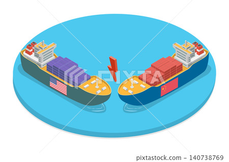 3D Isometric Flat  Illustration of USA-China Trade War, Confrontation, Tariffs Against World Countries 140738769