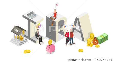 3D Isometric Flat Illustration of IRA as Individual Retirement Account, Finacial Future Security 3D Isometric Flat Illustration of IRA as Individual Retirement Account, Finacial Future Security 140738774
