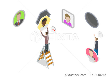 3D Isometric Flat Illustration of Job Matching, Optimizing Team Performance, Placing Employees In Suitable Roles For Maximum Productivity 3D Isometric Flat Illustration of Job Matching, Optimizing Team Performance, Placing Employees In Suitable Roles For Maximum Productivity 140738784