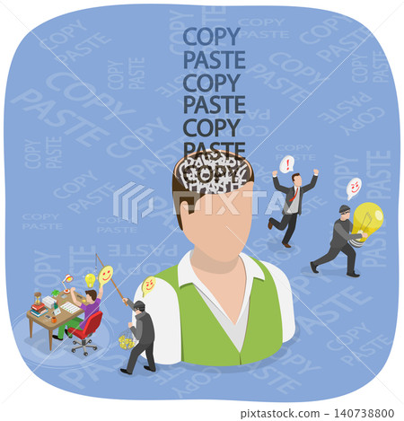3D Isometric Flat Illustration of Plagiarism, Person Brain Loading With Copy Paste 3D Isometric Flat Illustration of Plagiarism, Person Brain Loading With Copy Paste 140738800