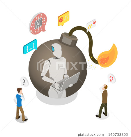 3D Isometric Flat Illustration of AI Risks And Threats, Ethical Challenges And Potential Hazards Of Artificial Intelligence 3D Isometric Flat Illustration of AI Risks And Threats, Ethical Challenges And Potential Hazards Of Artificial Intelligence 140738803