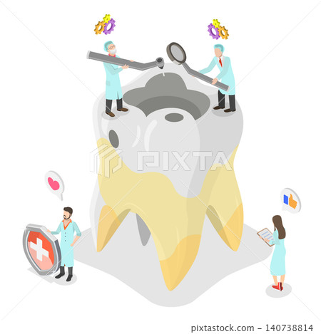 3D Isometric Flat Illustration of Dental Treatment, Skilled Dentists Caring For Decay In Molar Tooth 3D Isometric Flat Illustration of Dental Treatment, Skilled Dentists Caring For Decay In Molar Tooth 140738814