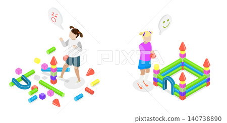 3D Isometric Flat Illustration of Good And Bad Behaviour, Positive And Negative Actions Exhibited By A Young Kid 3D Isometric Flat Illustration of Good And Bad Behaviour, Positive And Negative Actions Exhibited By A Young Kid 140738890