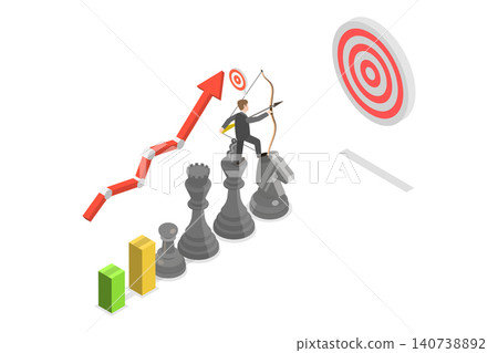 3D Isometric Flat Illustration of Strategic Chess, Achieving Growth Targets Through Strategic Management And Planning 3D Isometric Flat Illustration of Strategic Chess, Achieving Growth Targets Through Strategic Management And Planning 140738892