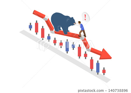 3D Isometric Flat Illustration of Market Crash, Bear Market Plunges, Businessman Battles Investment Crisis And Economic Recession 3D Isometric Flat Illustration of Market Crash, Bear Market Plunges, Businessman Battles Investment Crisis And Economic Recession 140738896