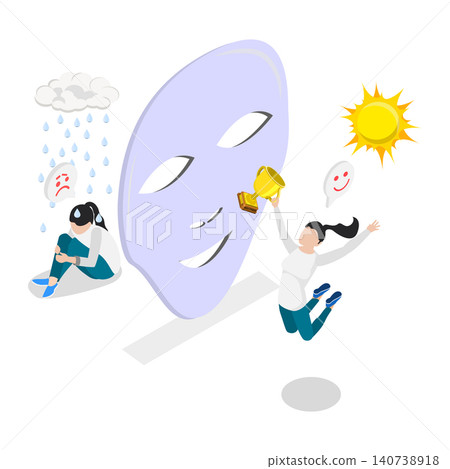 3D Isometric Flat Illustration of Worry And Anxiety, Feeling Like A Fraud 3D Isometric Flat Illustration of Worry And Anxiety, Feeling Like A Fraud 140738918