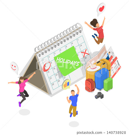3D Isometric Flat Illustration of Holidays Calendar, Schedule Reminder of Annual Leave 3D Isometric Flat Illustration of Holidays Calendar, Schedule Reminder of Annual Leave 140738928