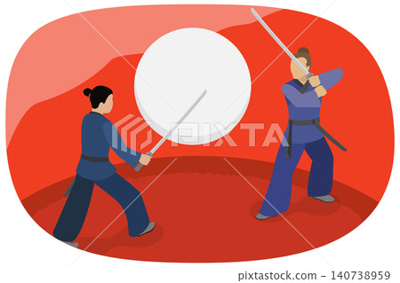 3D Isometric Flat  Illustration of Japanese Samurai, Warriors Katana Mastery 140738959