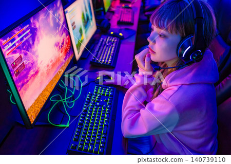 Japanese woman playing games on a gaming PC Japanese woman playing games on a gaming PC 140739110