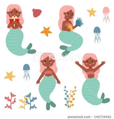 Vector illustration of a cartoon mermaid. Mermaid, siren, fairy tale, emotions, fantasy, dream, sea world, set Vector illustration of a cartoon mermaid. Mermaid, siren, fairy tale, emotions, fantasy, dream, sea world, set 140739482