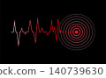 Seismic wave and earthquake epicenter indicator line on black background 140739630