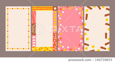 Childlike Pure Artistic Paper Collage Vertical Frame Set of Four Pink Yellow Vivid Bright Pattern Childlike Pure Artistic Paper Collage Vertical Frame Set of Four Pink Yellow Vivid Bright Pattern 140739655