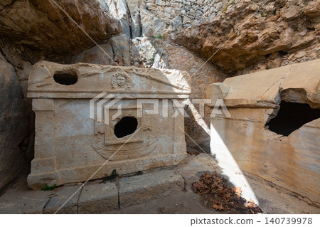 Sarcophagus of captain Eudemos in necropolis of Olympos, Turkey 140739978