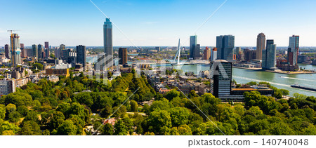 Aerial panorama of Rotterdam city and Erasmus bridge Aerial panorama of Rotterdam city and Erasmus bridge 140740048