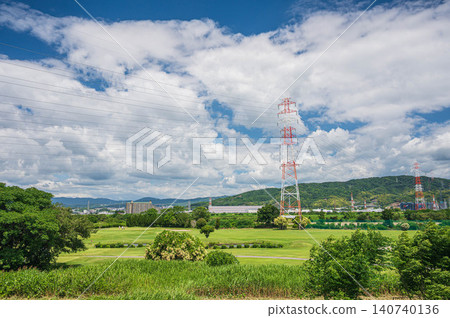 淀川左岸風景：大阪府枚方市河畔高爾夫球場 140740136