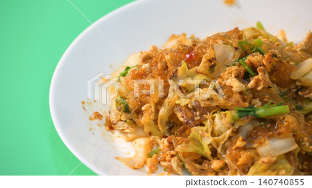 stir fried sukiyaki with egg and pork on white plate stir fried sukiyaki with egg and pork on white plate 140740855