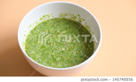 Thai spicy seafood dipping sauce on white bowl Thai spicy seafood dipping sauce on white bowl 140740856