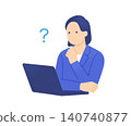 A female business professional sitting in front of her computer, hand on chin, troubled by work-related issues. 140740877