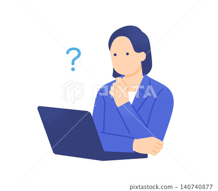 A female business professional sitting in front of her computer, hand on chin, troubled by work-related issues. A female business professional sitting in front of her computer, hand on chin, troubled by work-related issues. 140740877