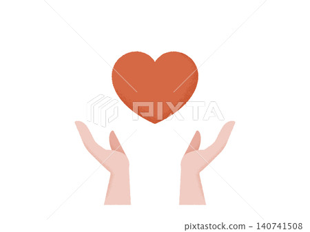 Vector illustration of a person with both hands on a heart (red) Vector illustration of a person with both hands on a heart (red) 140741508