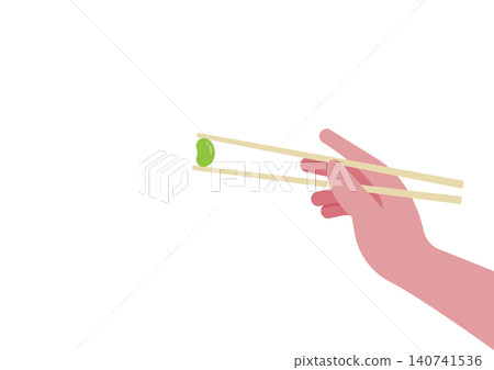用筷子夾著豆子的手繪向量圖。 140741536