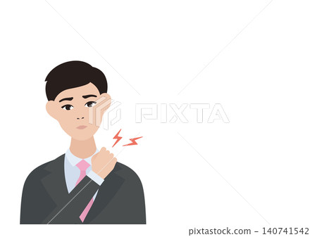一位商人因肩膀僵硬而感到不適的向量插圖。 140741542