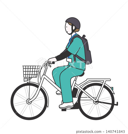 插圖描繪了一名上門護理人員騎著電動輔助自行車出行的情景。 插圖描繪了一名上門護理人員騎著電動輔助自行車出行的情景。 140741843