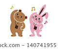A bear and a rabbit doing gymnastics 140741955