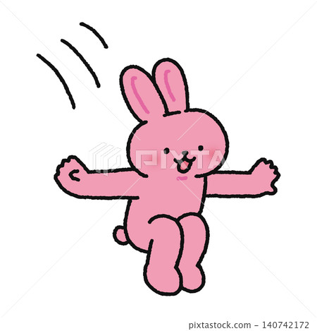 A cute rabbit jumps down with its arms outstretched. 140742172