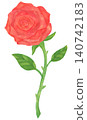 An illustration of a single red rose with thorns. 140742183