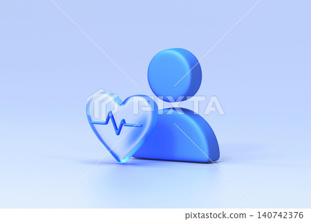 Glassmorphism icon set combining blue user avatar with frosted heart icon featuring ECG heartbeat line, representing health monitoring and user profile Glassmorphism icon set combining blue user avatar with frosted heart icon featuring ECG heartbeat line, representing health monitoring and user profile 140742376