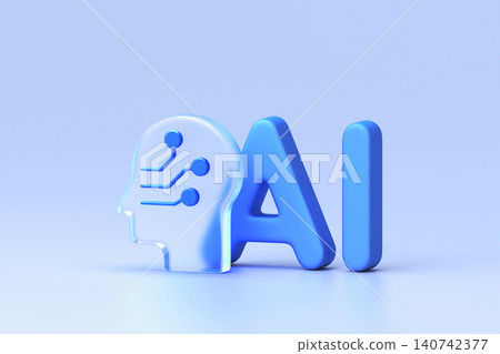 Glassmorphism icon set featuring stylized head profile with integrated circuit board pattern, accompanied by blue text AI, representing artificial intelligence and machine learning Glassmorphism icon set featuring stylized head profile with integrated circuit board pattern, accompanied by blue text AI, representing artificial intelligence and machine learning 140742377