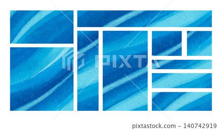 A set of materials for a blue banner background: an image of flowing water painted on canvas fabric. A set of materials for a blue banner background: an image of flowing water painted on canvas fabric. 140742919