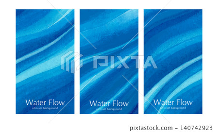 A set of materials for a blue banner background: an image of flowing water painted on canvas fabric. A set of materials for a blue banner background: an image of flowing water painted on canvas fabric. 140742923