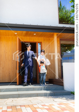 Family members going to school or work 140742976